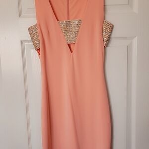 bebe Peach Backless Dress with Gold Accents
